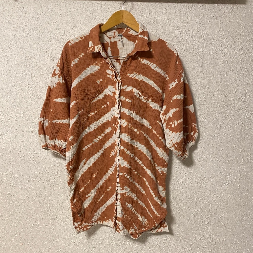 YFB  Rust and White Tie-Dye Button Down Shirt Dress medium